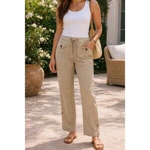 Body Central Linen Blend Pants Size M Tan Drawstring Casual Summer Lightweight
